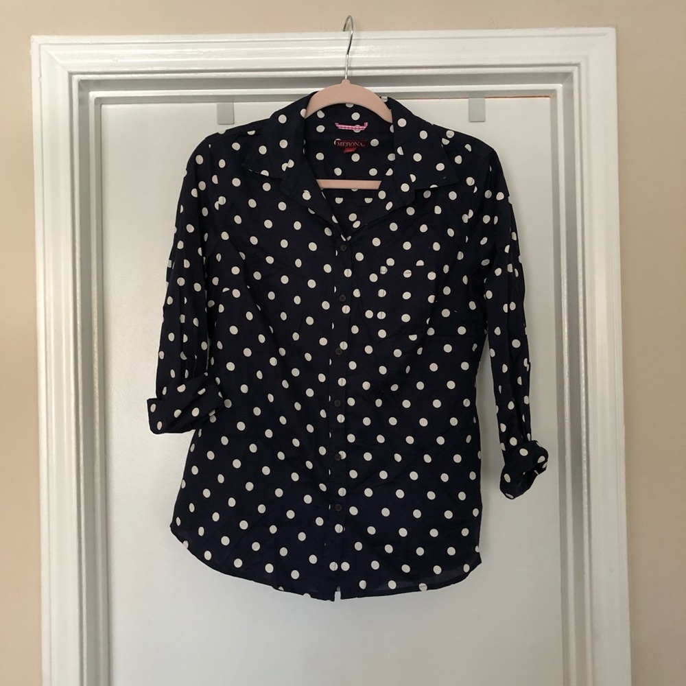 Navy Polka Dot Button Down